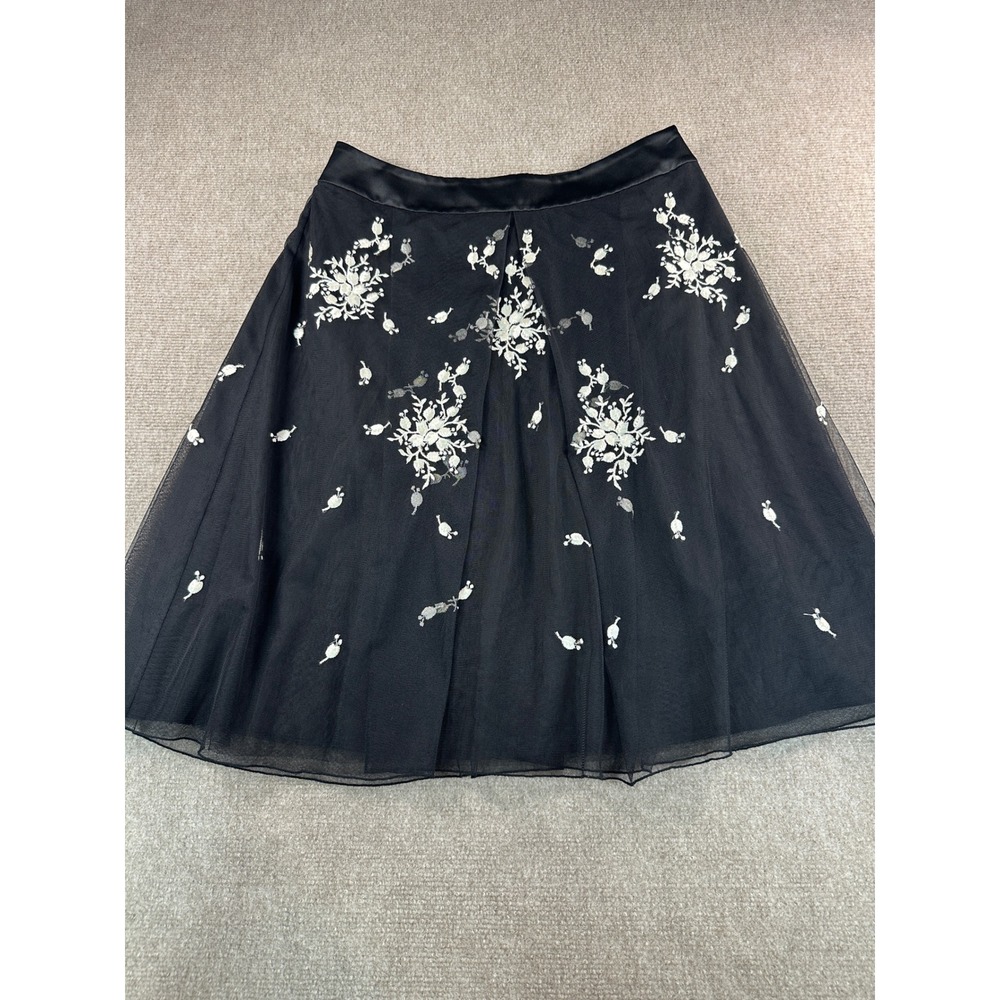 Ann Taylor Petites Black Tulle Floral Embroidered A-Line Skirt Size 6P Cocktail
